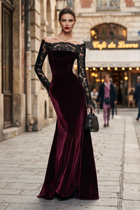 Winnie | Maxi-Winterkleid für Damen aus Samt mit Spitzenärmeln