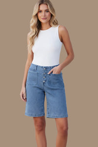 Trendy High Waist Shorts with Relaxed Bermuda Length