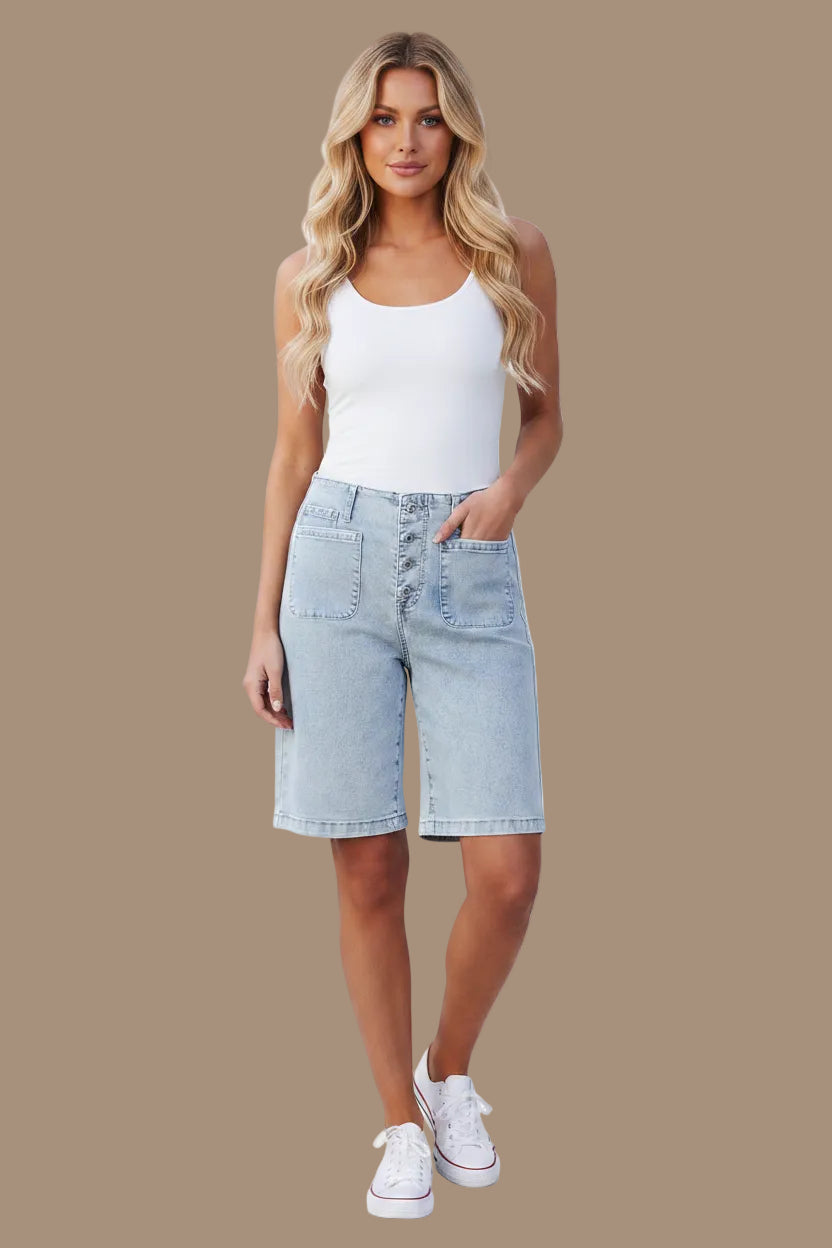 Trendy High Waist Shorts with Relaxed Bermuda Length