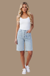 Trendy High Waist Shorts with Relaxed Bermuda Length