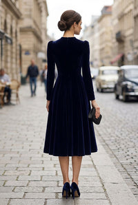 Etta | Women's Winter Velvet High Neck Midi Dress