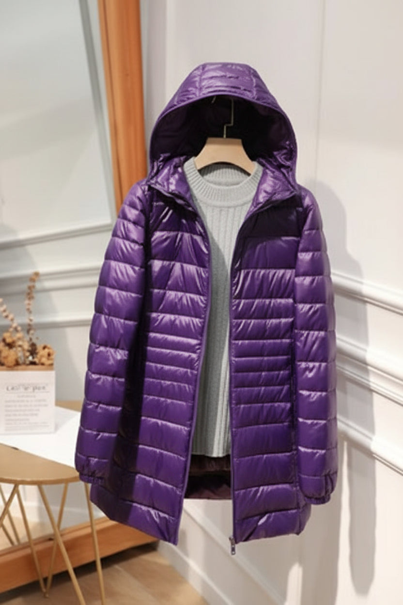 Hooded Quilted Zip Front Longline Coat