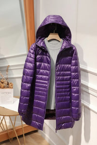 Hooded Quilted Zip Front Longline Coat