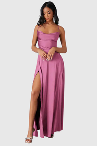 Backless Draped Neck Evening Gown