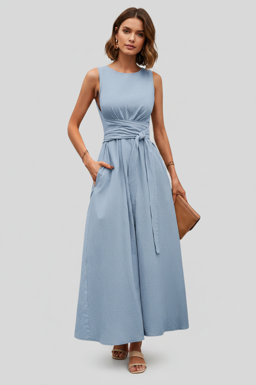 Casual Pleated Square-Neck Midi Dresses