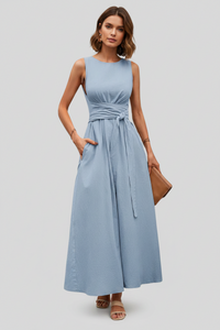 Casual Pleated Square-Neck Midi Dresses
