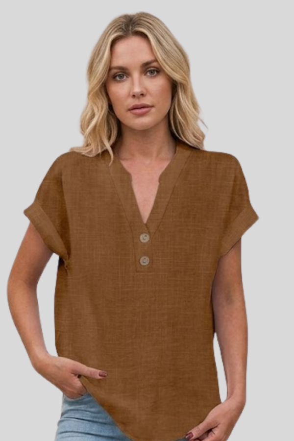 Elegant V Neck Button Blouse