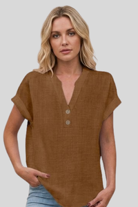 Elegant V Neck Button Blouse
