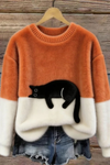 Casual Cat Pattern Knit Sweater