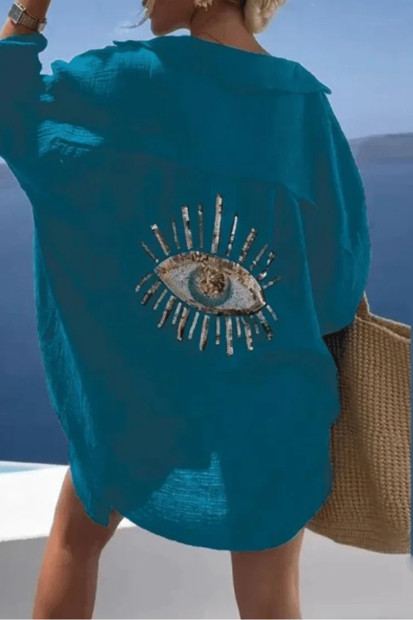 Beaded Linen Shirt Short Sleeve