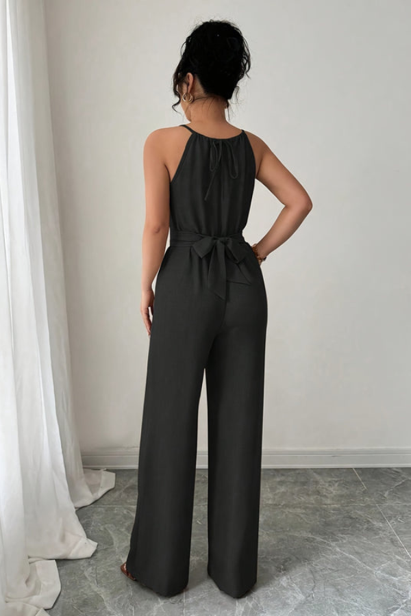 Pleated Twist-Waist Maxi Jumpsuit