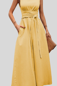 Casual Pleated Halter Neck Midi Dresses