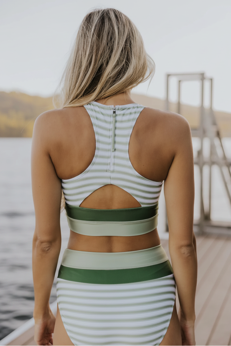 Striped Zip-Back Bikini Set