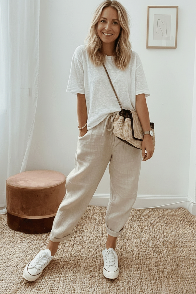 Airy Linen Pants - High Waist Straight Leg Trousers in Cotton-Linen Blend 2