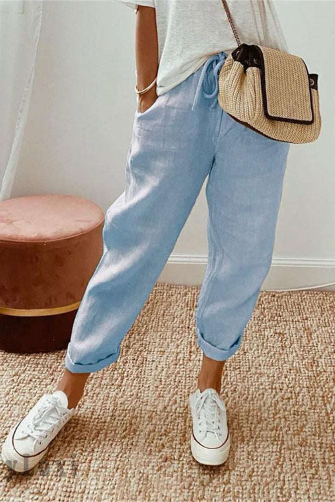 Airy Linen Pants - High Waist Straight Leg Trousers in Cotton-Linen Blend 3