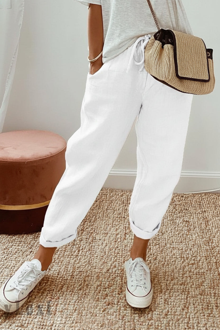 Airy Linen Pants - High Waist Straight Leg Trousers in Cotton-Linen Blend 4