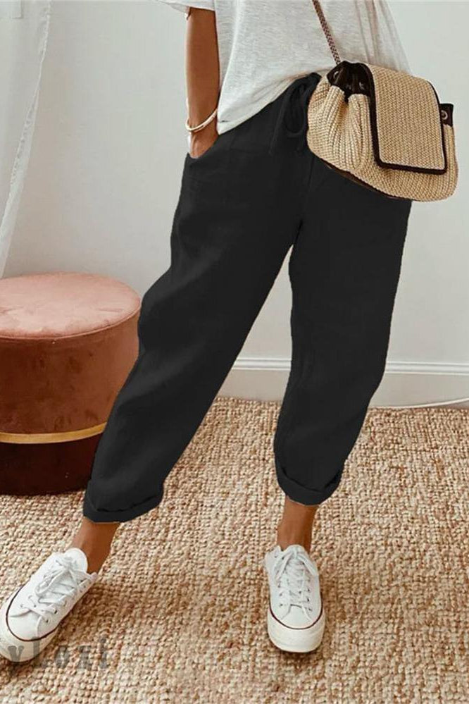 Airy Linen Pants - High Waist Straight Leg Trousers in Cotton-Linen Blend 6