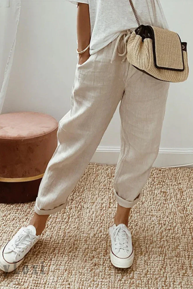 Airy Linen Pants - High Waist Straight Leg Trousers in Cotton-Linen Blend 7