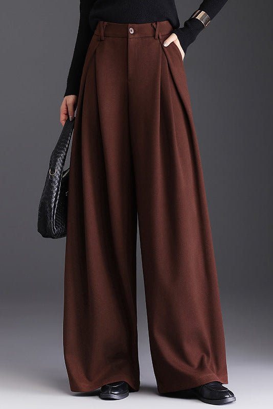 Atelier - Fluid Wide Leg Pants with Deep Front Pleats, Lightweight Wool-Like Texture 1