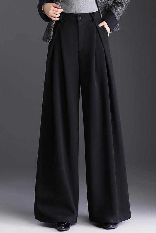 Atelier - Fluid Wide Leg Pants with Deep Front Pleats, Lightweight Wool-Like Texture 4