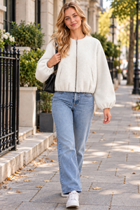Relaxed Cropped Bomber Jacket