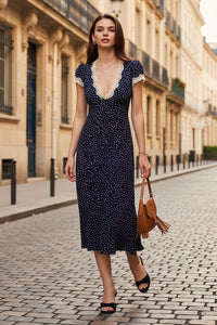 Graceful Polka Dot V-Neck Maxi Dress