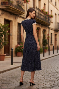 Graceful Polka Dot V-Neck Maxi Dress