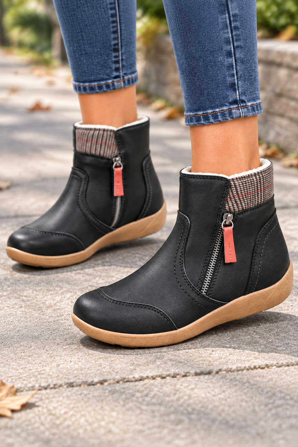 Double-Zip Flat Ankle Boots