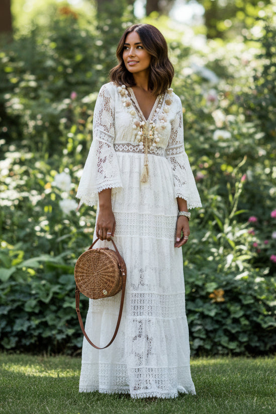 Boho Chic V-Neck Maxi Dress for Effortless Summer Elegance 0