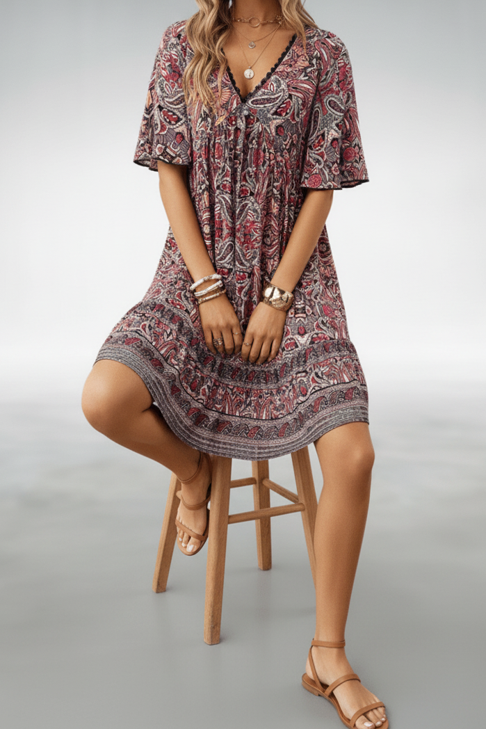Boho Paisley Mini Dress in Lightweight Fabric for Summer Elegance 6