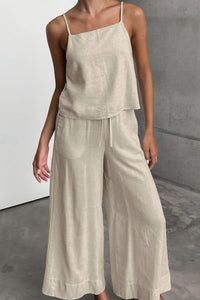 Breathable Linen Cami and Drawstring Pants Set for Effortless Style 0