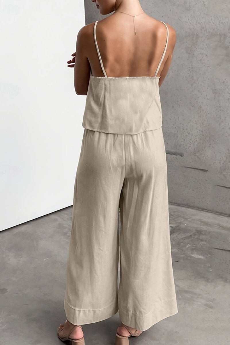 Breathable Linen Cami and Drawstring Pants Set for Effortless Style 1