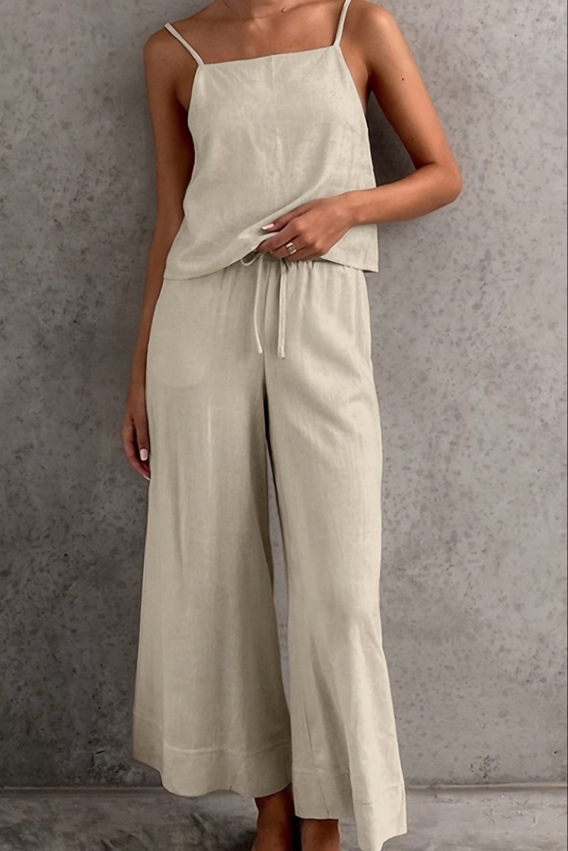 Breathable Linen Cami and Drawstring Pants Set for Effortless Style 2