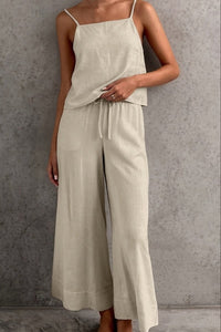 Breathable Linen Cami and Drawstring Pants Set for Effortless Style 2