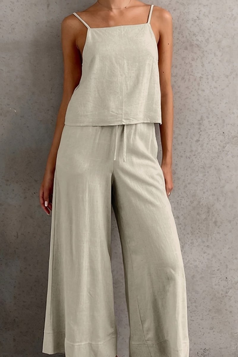 Breathable Linen Cami and Drawstring Pants Set for Effortless Style 3