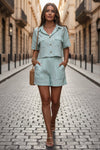 Breathable Linen Summer Collar Top and Shorts Set 0