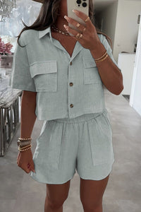 Breathable Linen Summer Collar Top and Shorts Set 2