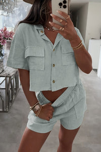 Breathable Linen Summer Collar Top and Shorts Set 3