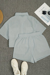 Breathable Linen Summer Collar Top and Shorts Set 4