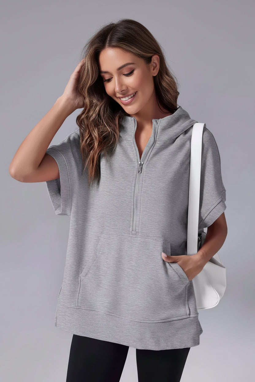 Casual Short Sleeve Hoodie with Half Zip and Pockets for Everyday Comfort 1
