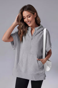 Casual Short Sleeve Hoodie with Half Zip and Pockets for Everyday Comfort 1