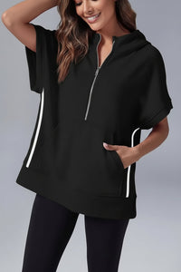 Casual Short Sleeve Hoodie with Half Zip and Pockets for Everyday Comfort 2