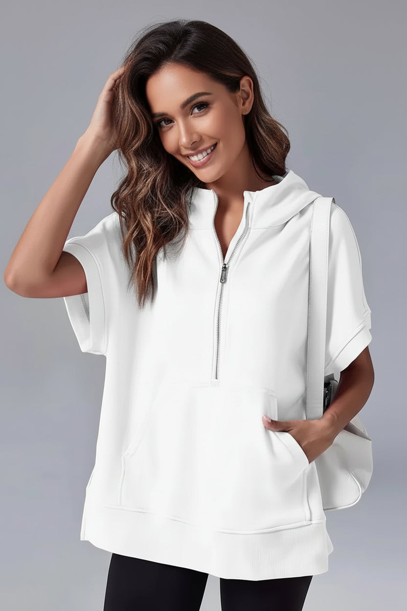 Casual Short Sleeve Hoodie with Half Zip and Pockets for Everyday Comfort 3