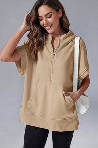 Casual Short Sleeve Hoodie with Half Zip and Pockets for Everyday Comfort 4
