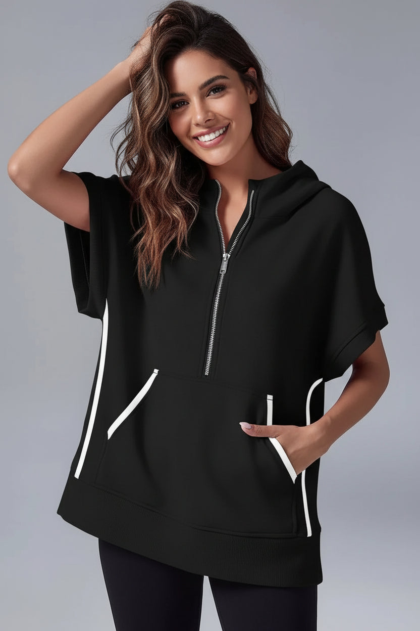 Casual Short Sleeve Hoodie with Half Zip and Pockets for Everyday Comfort 6