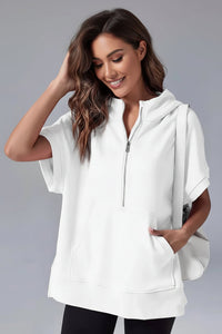 Casual Short Sleeve Hoodie with Half Zip and Pockets for Everyday Comfort 7