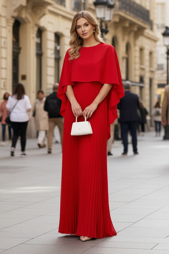 Graceful Pleated High Neck Maxi Dress