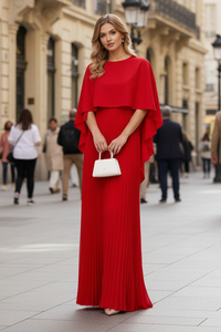 Graceful Pleated High Neck Maxi Dress