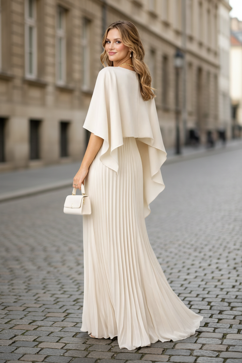 Graceful Pleated High Neck Maxi Dress