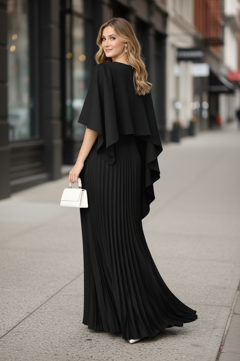 Graceful Pleated High Neck Maxi Dress